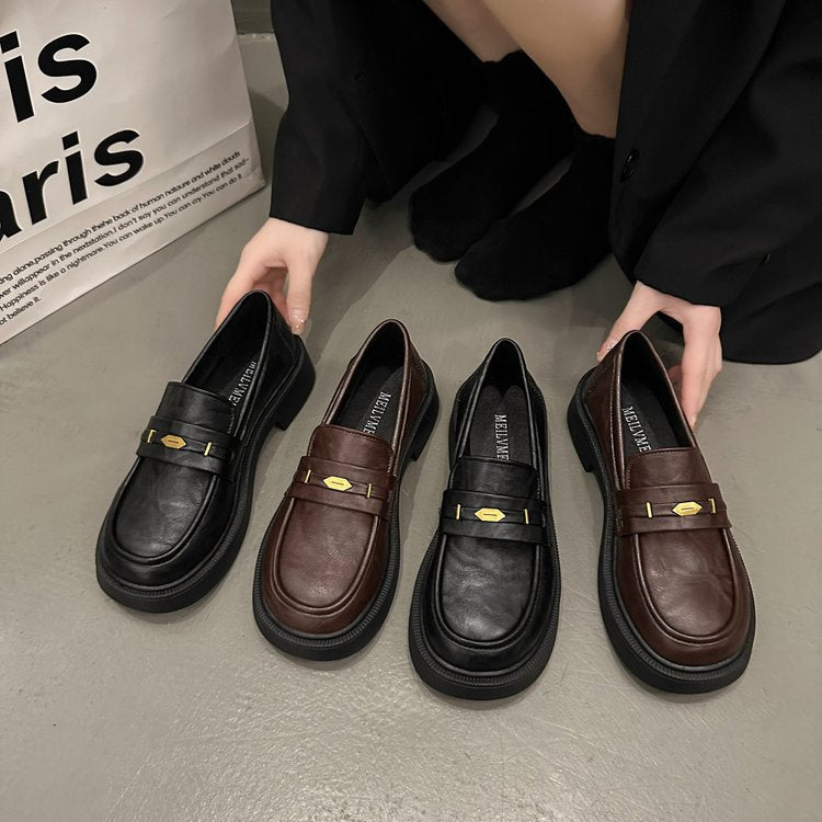 Women's Soft Leather Commuter Shoes | Metal Decor Casual Loafers All-match Metal Commuter Soft Bottom Sof | Ectron Online