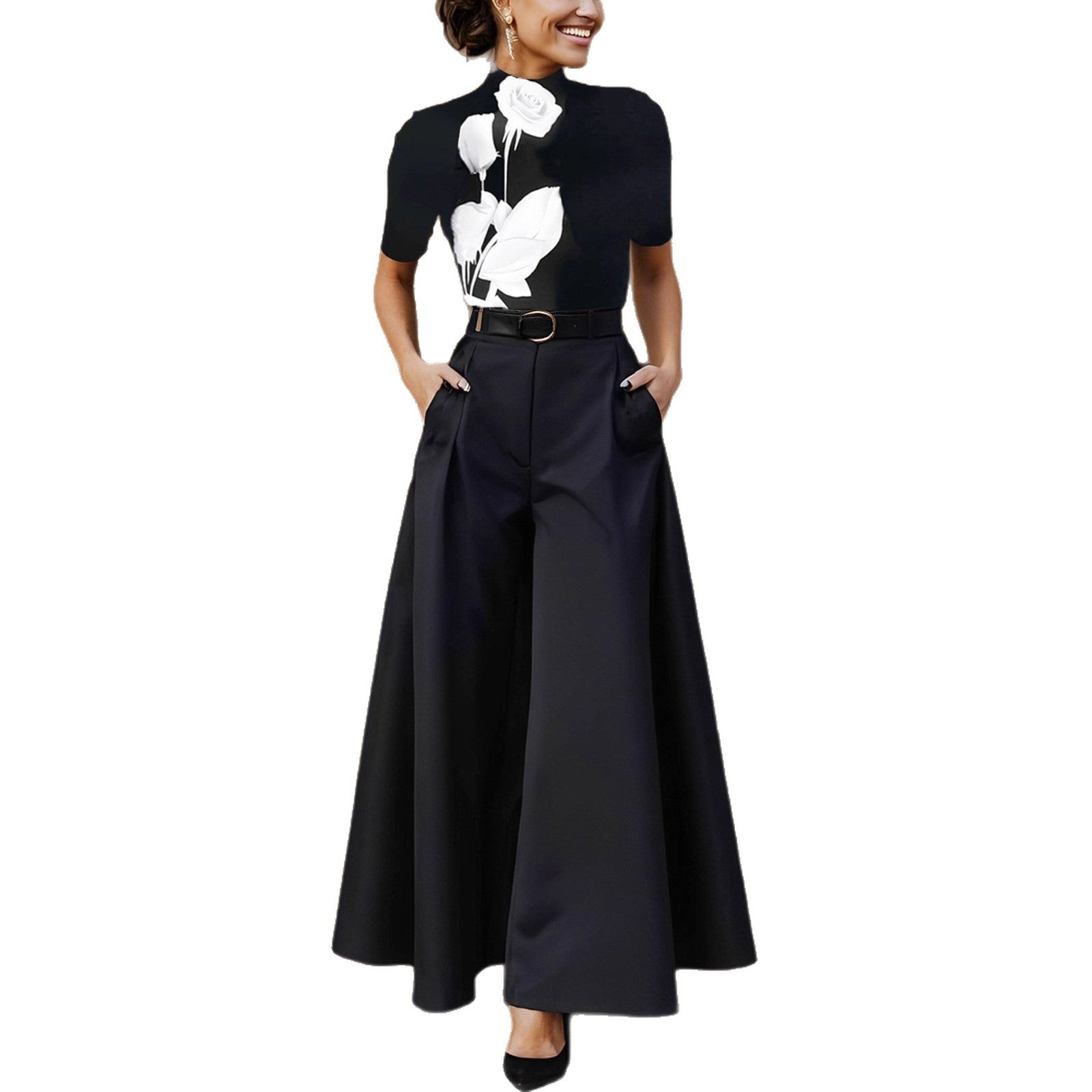 Women's Solid Color Wide-Leg Pants | Minimalist No-Belt Trousers Cities Solid Color Wide-leg Pants No Bel | Ectron Online