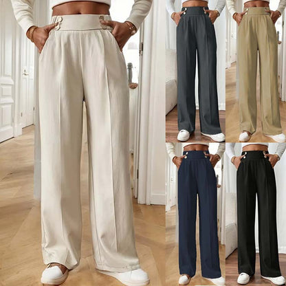 Women's Special-Interest Design Straight-Leg Pants | Solid Color Edit Straight-leg Pants Women's Special-inter | Ectron Online