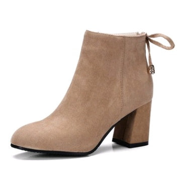 Women's Suede Short Boots – Square Toe European Style Ankle Boot Suede square head European and American | Ectron Online