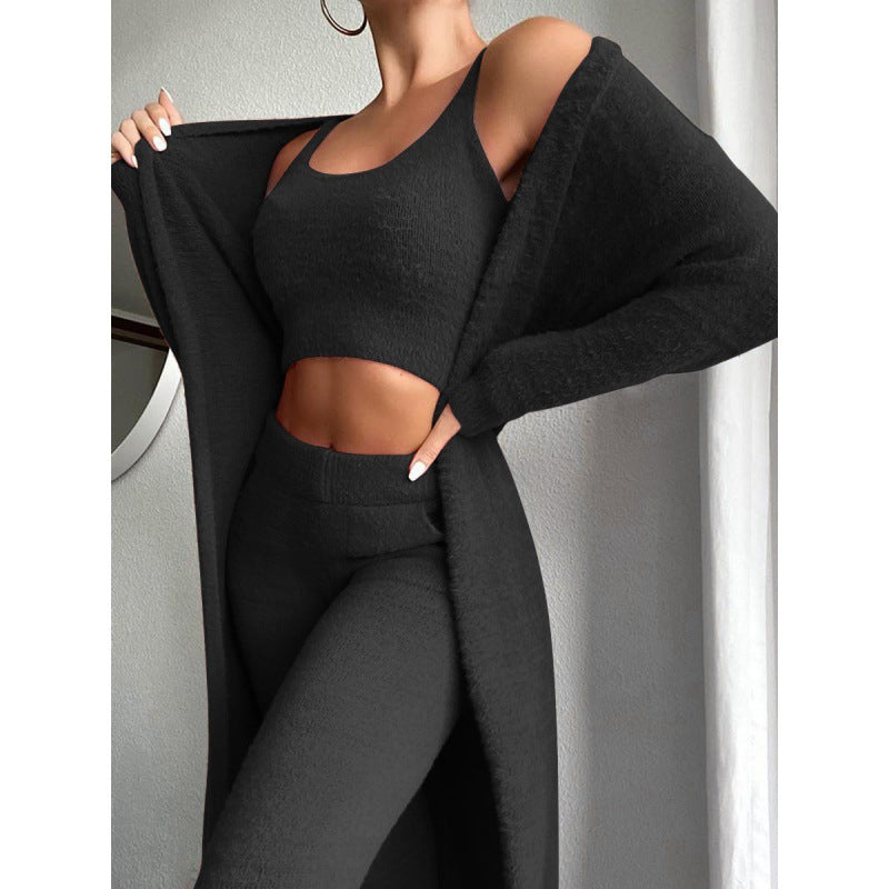 Women's V-Neck Plush Vest & Pants Set | Casual 2-Piece Cozy Suit Women's Casual V-neck Plush Short Vest P | Ectron Online