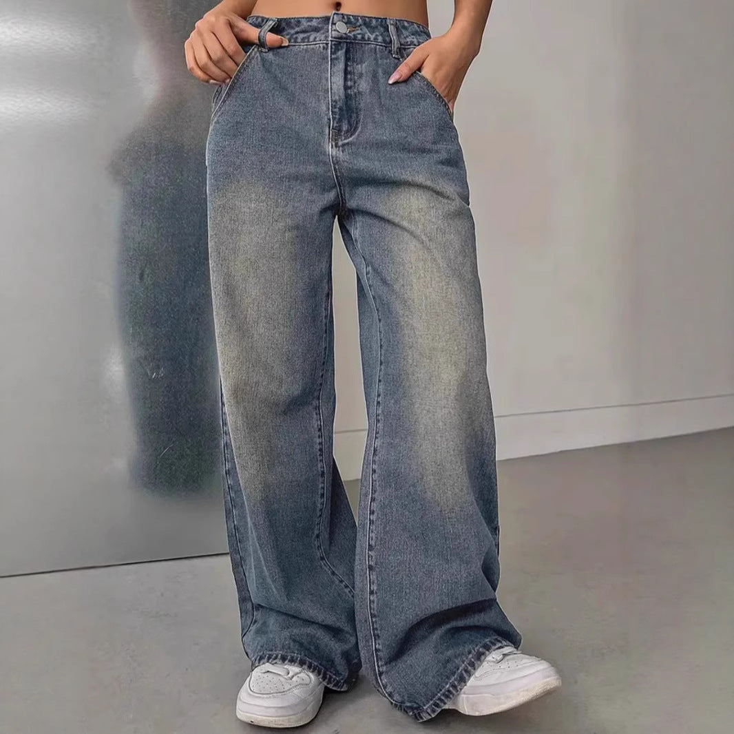 Women's Washed Vintage Denim Pants | Retro Style European Jean