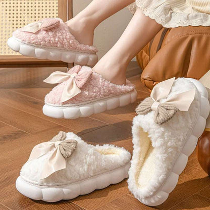 Women's Winter Fur Slippers – Cute Bow, Non-Slip, Plush Comfort Winter Warm Fur Slippers For Women Cute | Ectron Online