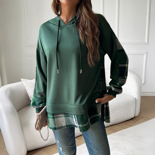 Women's Y2K Oversized Hoodie | Vintage Plaid Patchwork Streetwear Women's Vintage Oversized Hoodie With Pl | Ectron Online