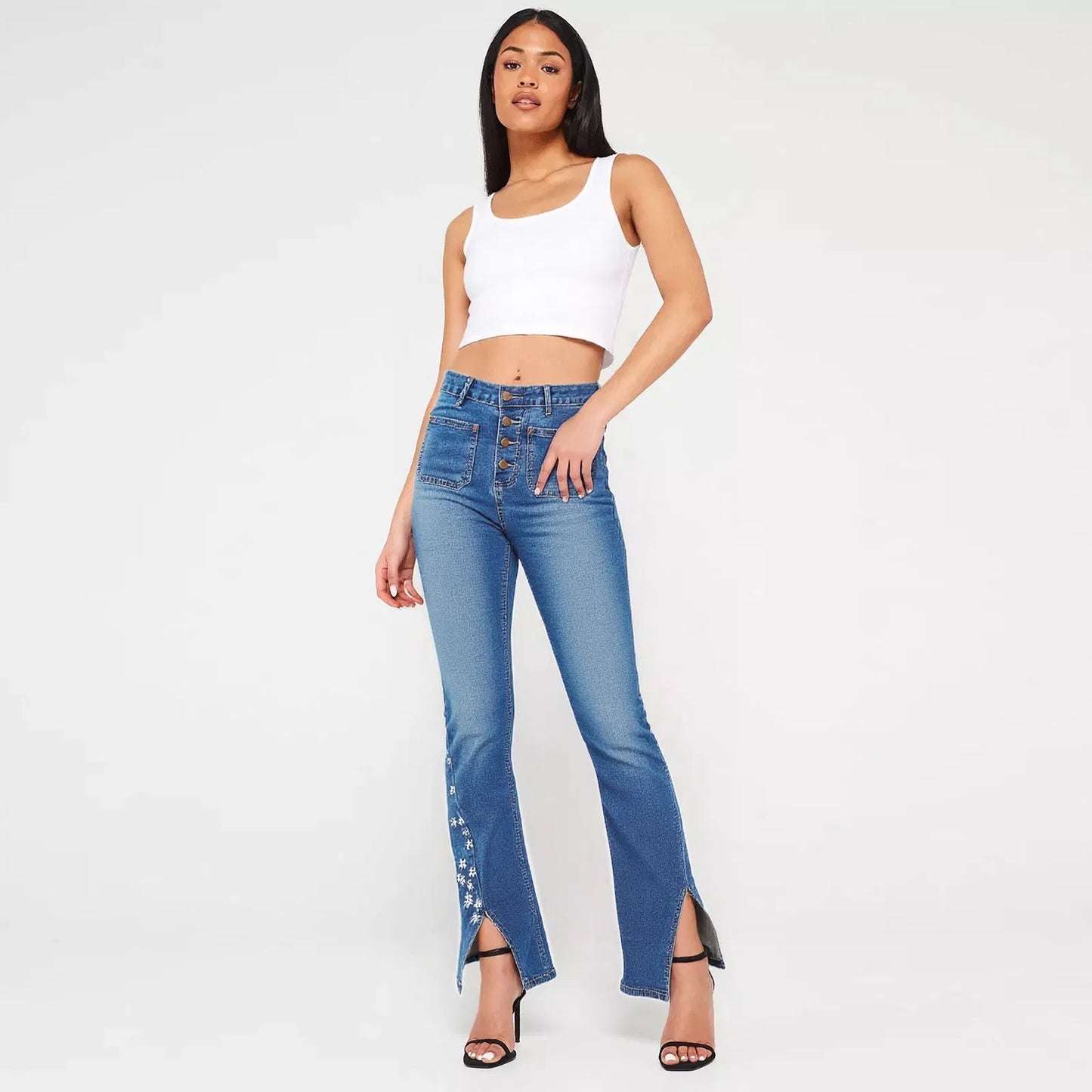 Women's Y2K Star Patch Wide-Leg Jeans | High-Waist Retro Denim Women's High-Waist Star Patch Jeans Wide | Ectron Online
