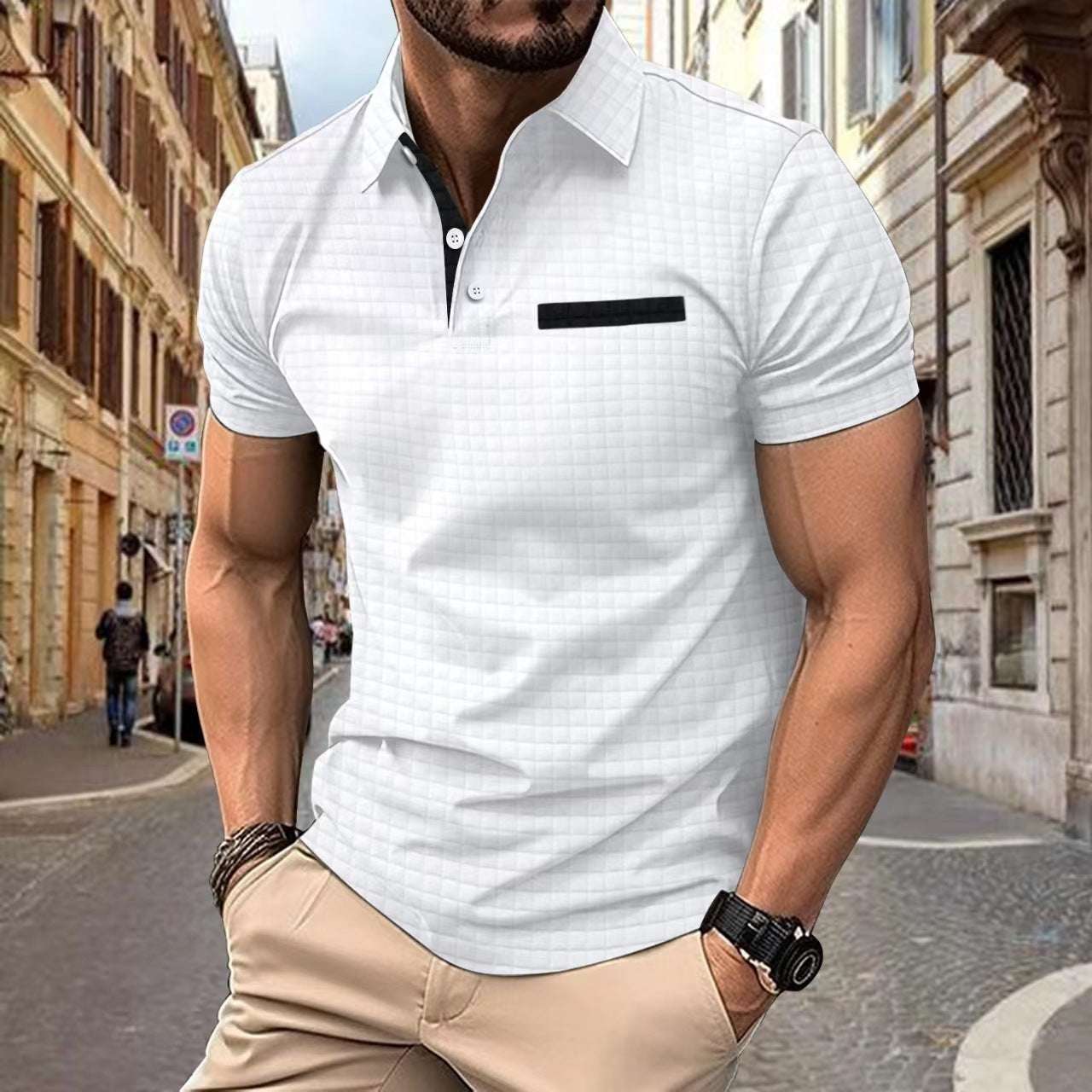 Men’s Jacquard Plaid Sports Polo – Button Detail Shirt Button Jacquard Plaid Men's Sports Polo | Ectron Online
