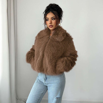 Elegant Elegant Style All-match Fluff Long-sleeved Overcoat Coat For Women