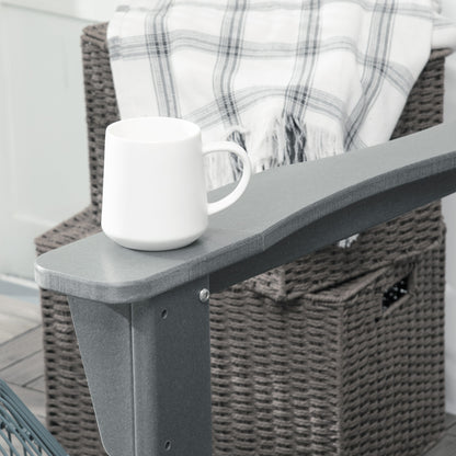 Light gray Adirondack rocking chair armrest and flat seat surface