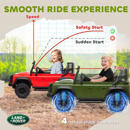 Dark green and red kids ride-on SUV with four-wheel shock absorber design