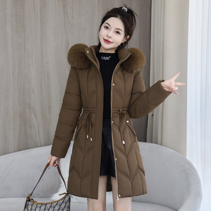 Women's Mid-Length Cotton Jacket | Large Fur Collar Thickened Coat Large Fur Collar Coat Mid-length Thicken | Ectron Online