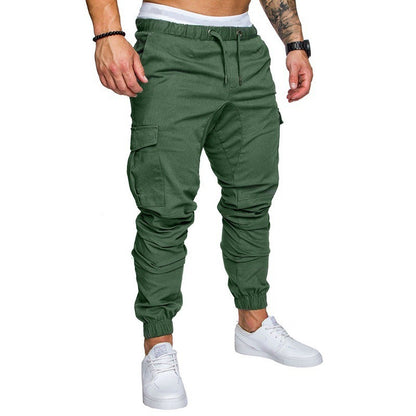 Men's green cargo jogger pants with drawstring waist and side pockets