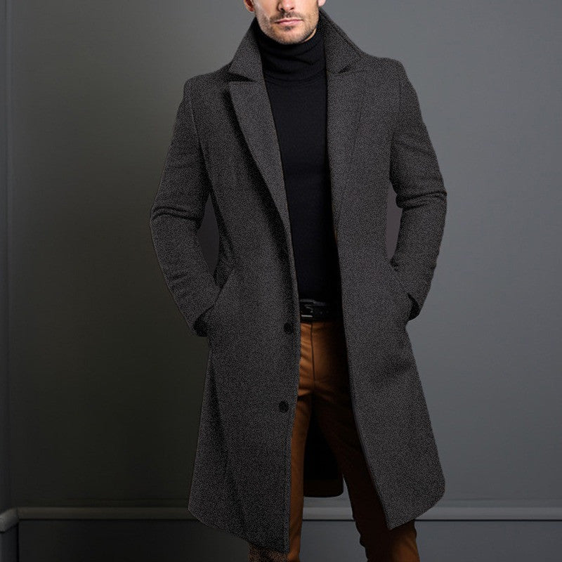 Men's Slim Fit Mid-Length Trench Coat - Casual Business Winter Overcoat