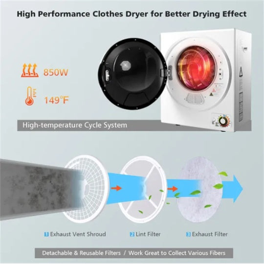 850W Compact Portable Clothes Dryer | 10lb Capacity for Apartments