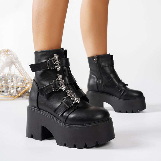 Women's Thick-soled Ankle Boots With Belt Buckle Decoration