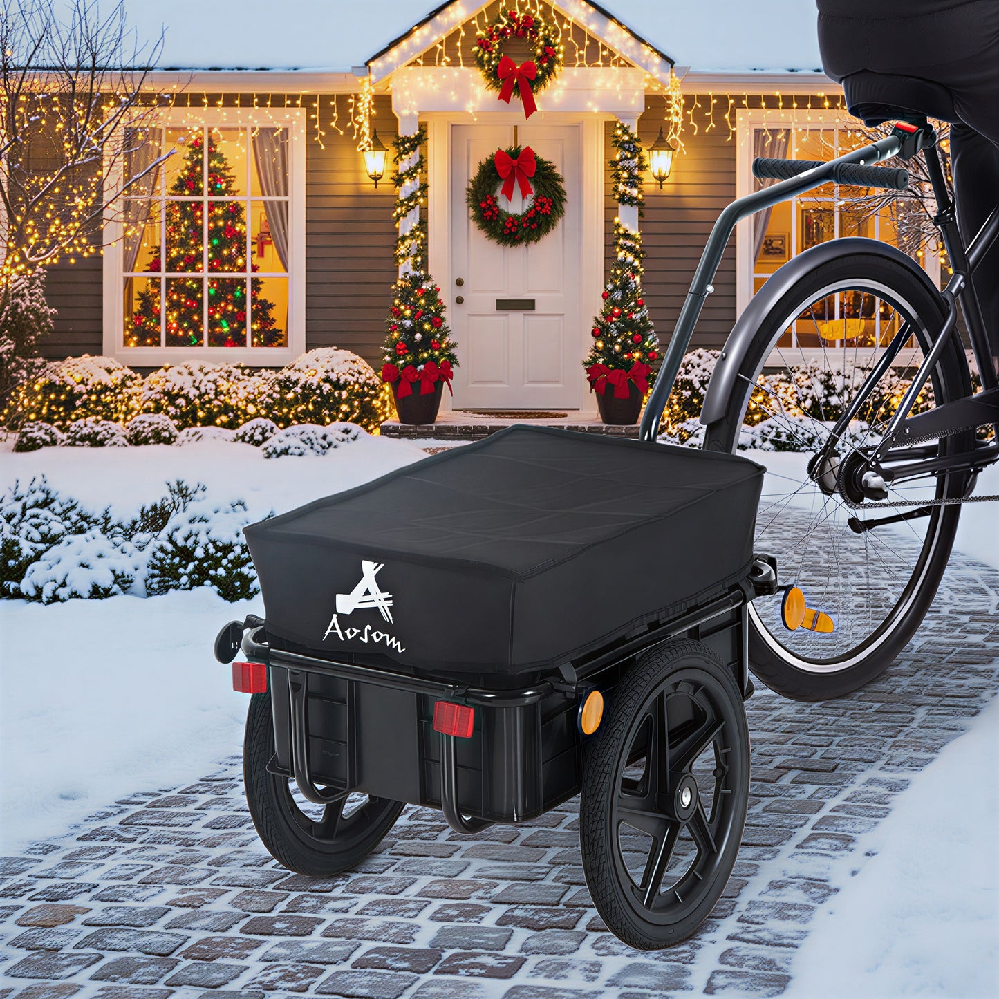 Bicycle Cargo Trailer with Removable Box & Waterproof Cover - Black