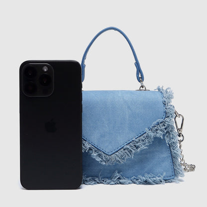 Retro Tassel Bag Denim Blue Mini Crossbody Bag