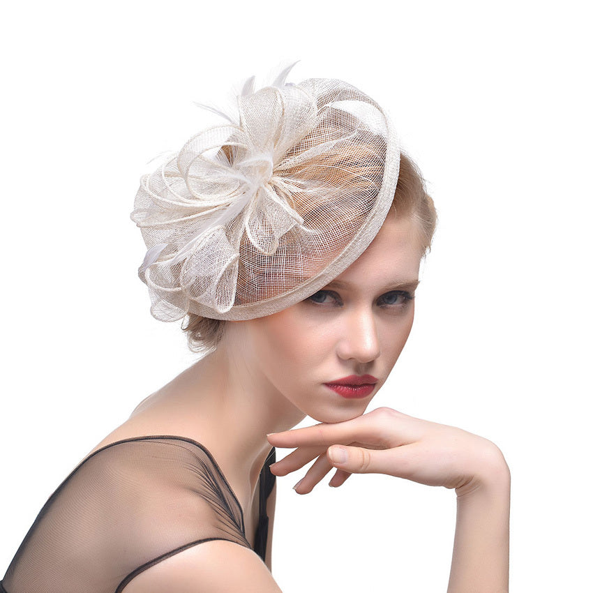 Hemp Yarn Feather Hairpin – Elegant Bridal & Banquet Accessory Hemp Yarn Banquet Net Top Hat Bridal Fea | Ectron Online