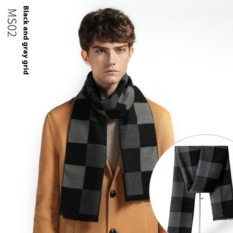 Simple Plaid Warm Keeping Artificial Cashmere Scarf Men's Scarves | Ectron Online