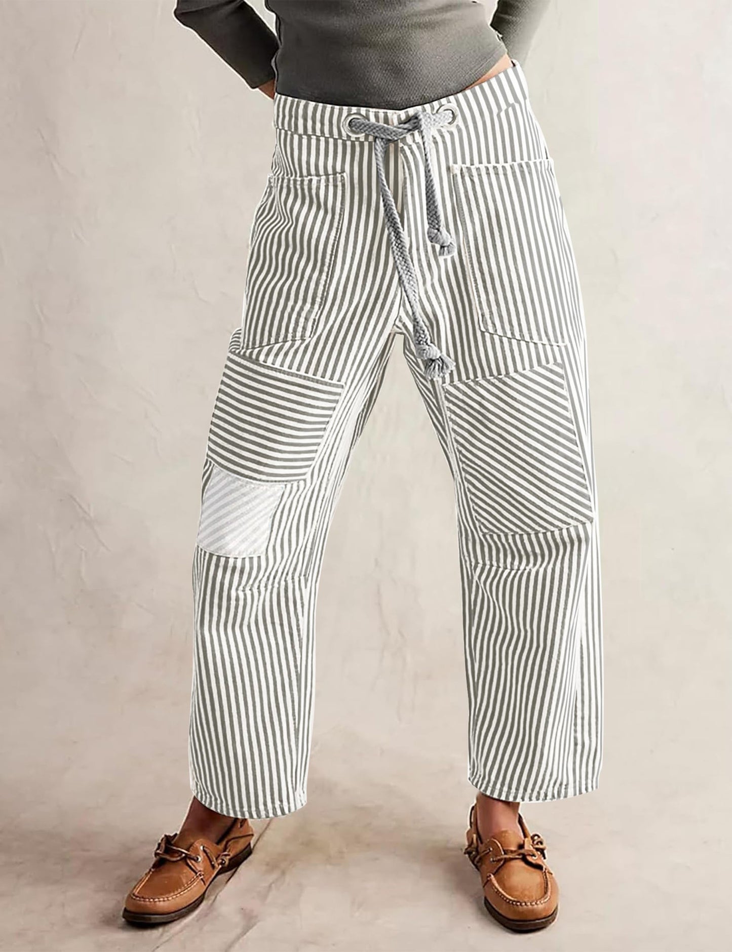 Women's Striped Wide-Leg Commuter Trousers