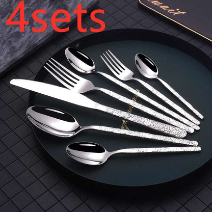 Embossed Textured Handle Steak Cutlery Set - Luxury Western Dining Embossed Textured Handle Steak Cutlery W | Ectron Online