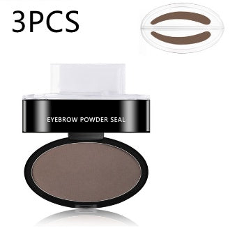 Eyebrow stamp set with powder seal pan and 3 stencil shape guides in light brown