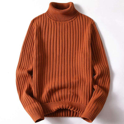 Rust orange knitted mock-neck base layer undershirt with ribbed collar and cuffs