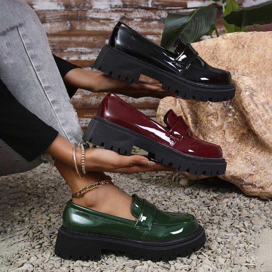 Plus Size British Style Slip-on Thick Bottom Chunky Heel Stylish Loafers