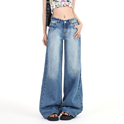 Women's American-style Retro Low-waist Wide-leg Jeans Summer