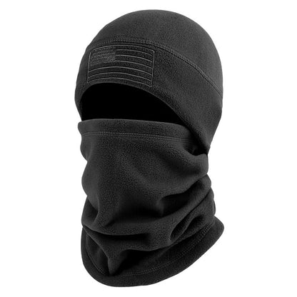 Black balaclava with American flag patch on a white background