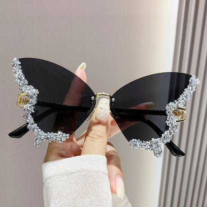 Luxury Diamond Butterfly Sunglasses Women Brand Y2K Vintage Rimless Oversized Sun Glasses Ladies Eyewear Shades