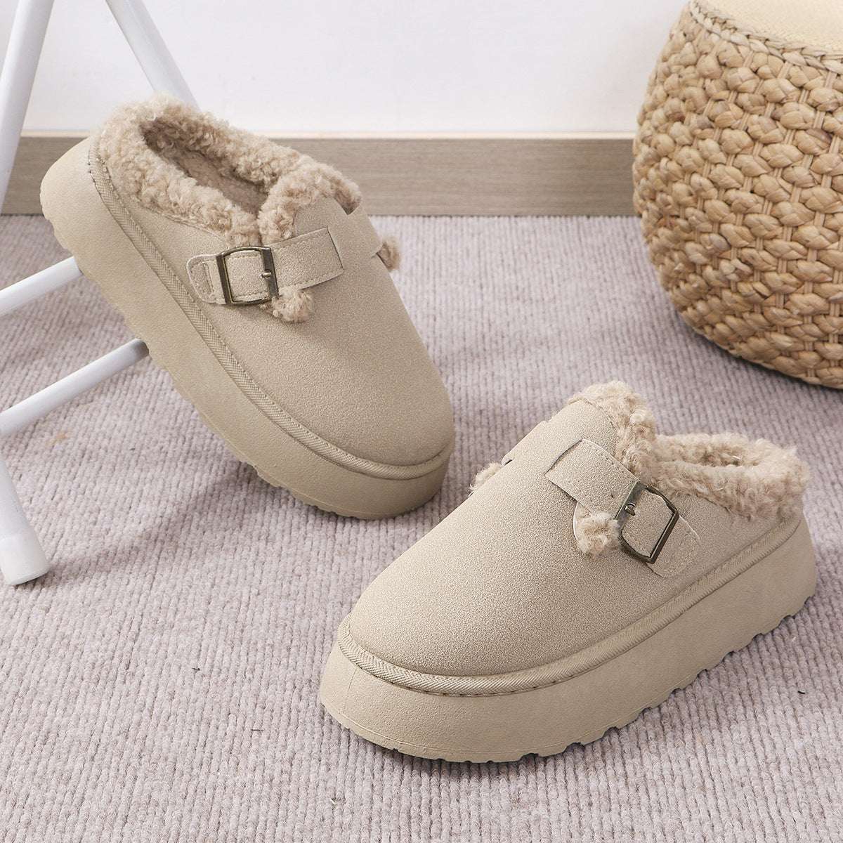 Fashion Thick-soled Plush Buckle Slippers – Warm Winter Shoes Fashion Thick-soled Plush Buckle Cotton | Ectron Online