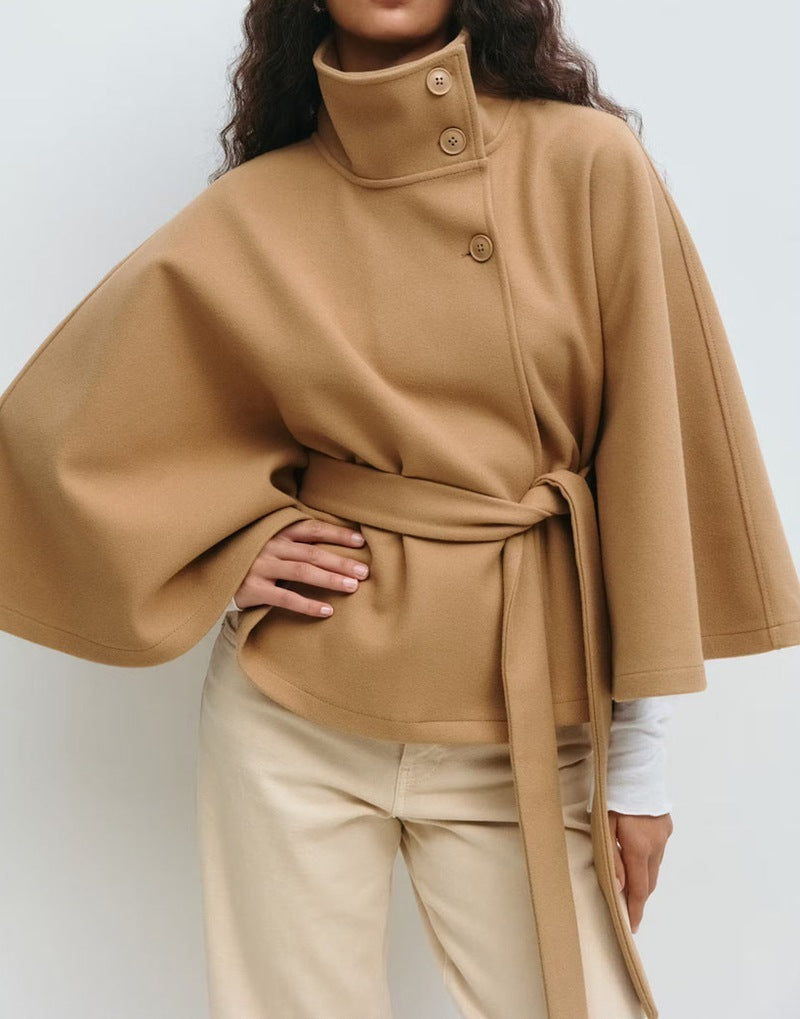Elegant Winter Batwing Trench Coat with Belt Winter High Neck Batwing Sleeve Coat Wit | Ectron Online