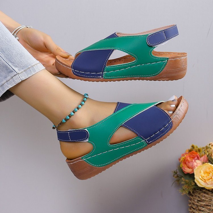 Summer Wedges Sandals – Colorblock Cross-Strap Roman Shoes Summer Wedges Sandals With Colorblock Cr | Ectron Online