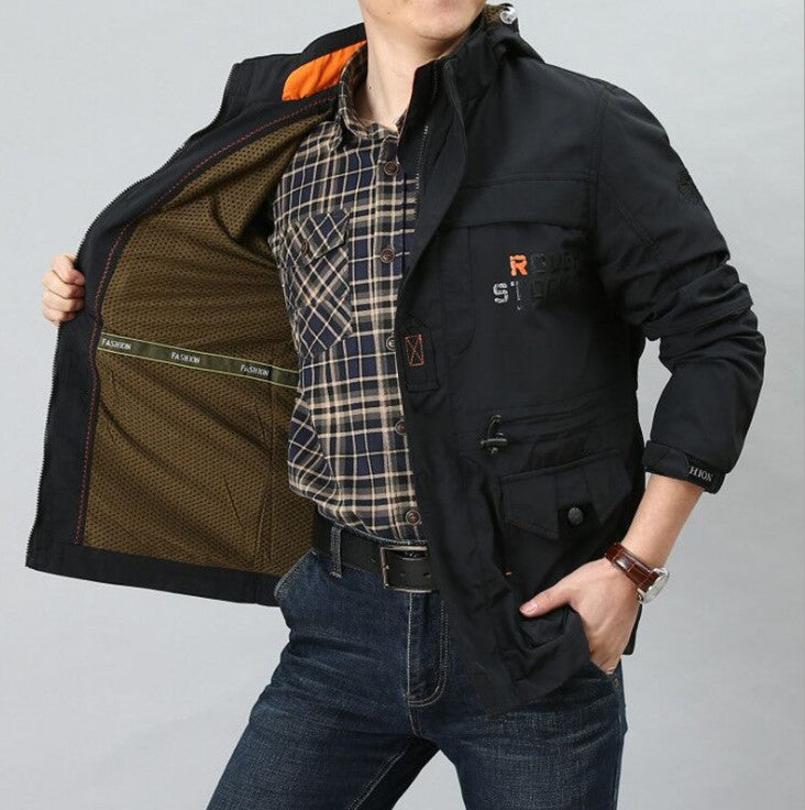 Men's Casual Mid-Length Hooded Outdoor Jacket - Plus Size