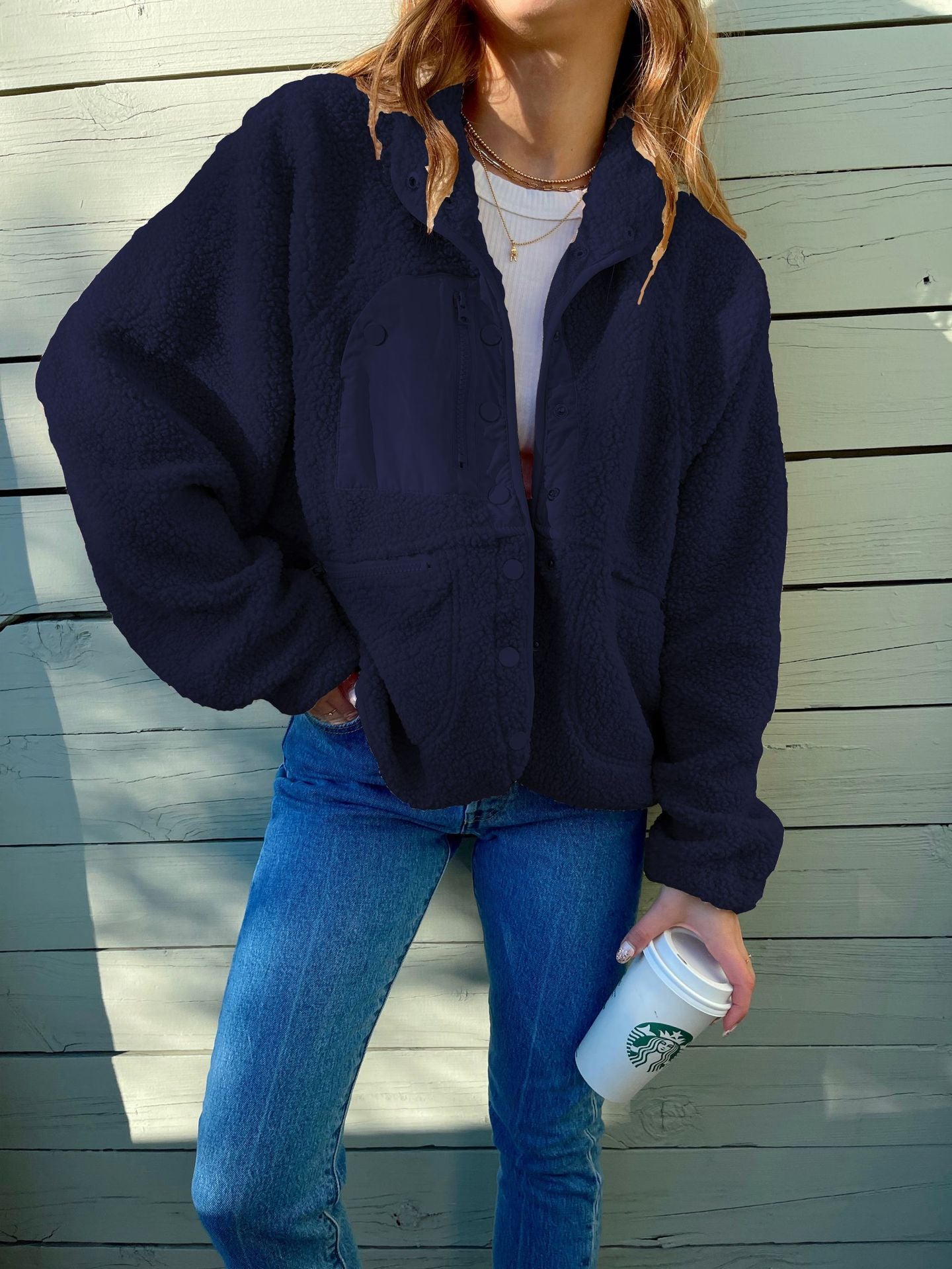 Short Cardigan Plush Jacket Lamb Wool Coat Outerwear & Jackets | Ectron Online