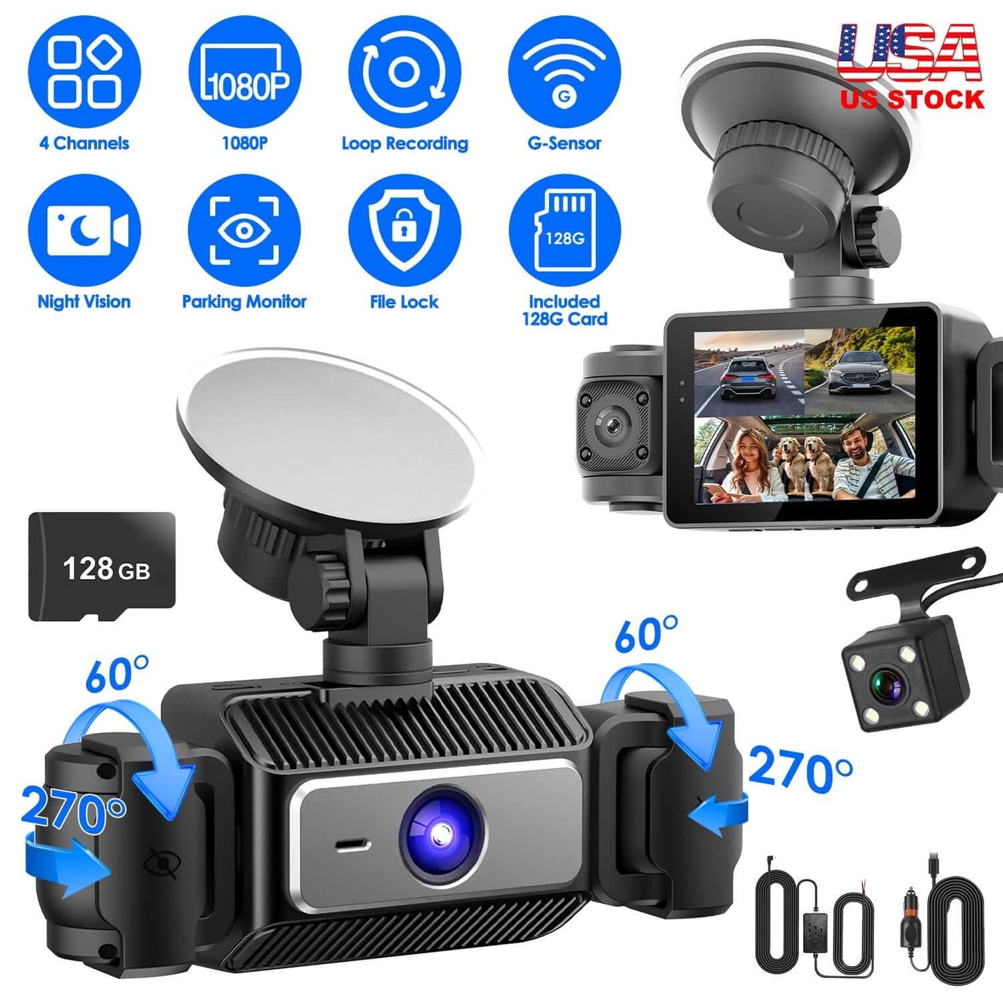 4-Channel 360° Dash Cam with 128GB Card 4 Channel Car Dash Cam With 128G MMC Car | Ectron Online