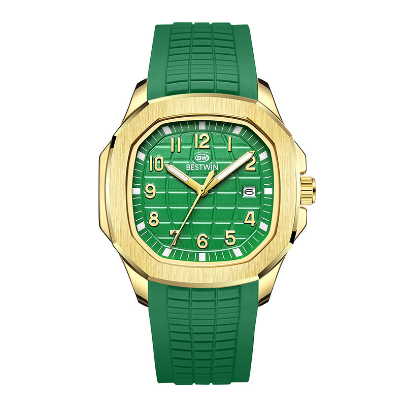 {{ brand }} Men's Fashion Sports Watch Green With Gold Shell Green - Fashion Sports Silicone Strap Alloy Watc