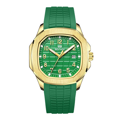 {{ brand }} Men's Fashion Sports Watch Green With Gold Shell Green - Fashion Sports Silicone Strap Alloy Watc