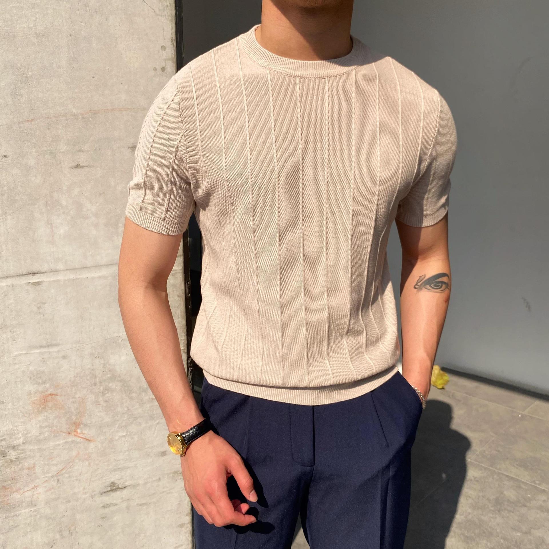 Men’s Summer Knitted T-Shirt – Light Round Neck Short Sleeve Short Sleeve Knitted T-shirt Summer Men' | Ectron Online
