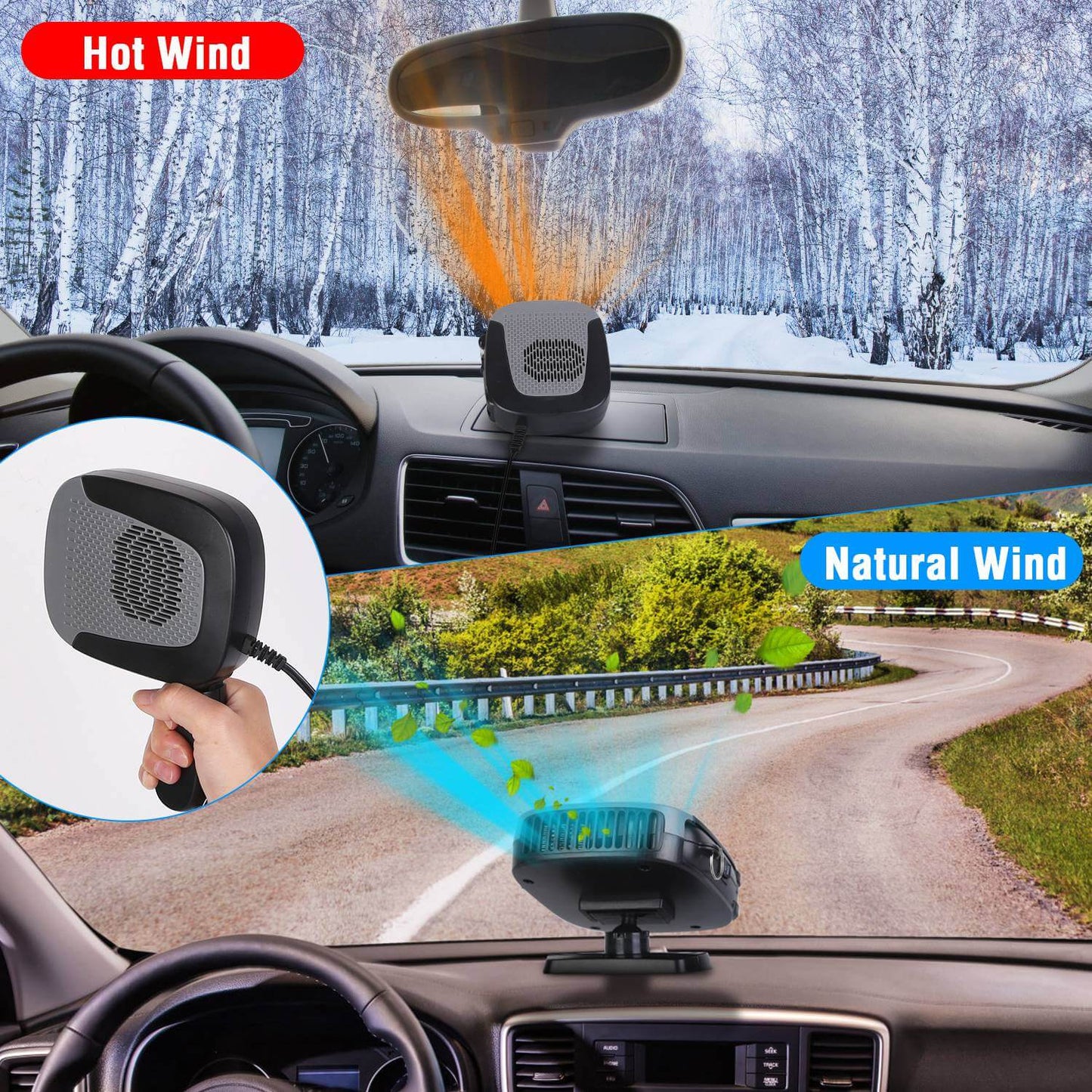 2-in-1 Portable Car Heater & Cooling Fan 12V 150W Portable Car Auto Heater Heatin | Ectron Online
