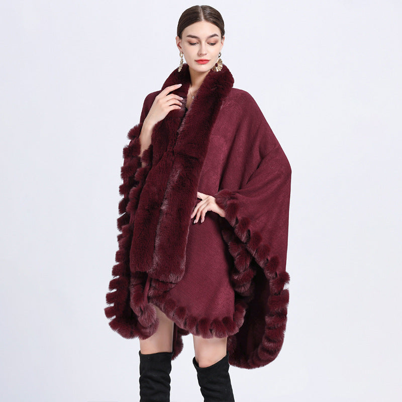 Women's Oversized Rex Rabbit Fur Collar Cardigan Rex Rabbit Fur Collar Shawl Irregular Ov | Ectron Online