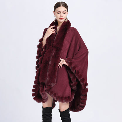 Women's Oversized Rex Rabbit Fur Collar Cardigan Rex Rabbit Fur Collar Shawl Irregular Ov | Ectron Online