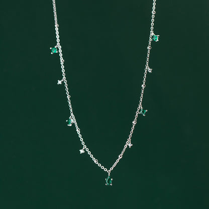 Square Green Water Drop Green Diamond Small S925 Silver Necklace Female