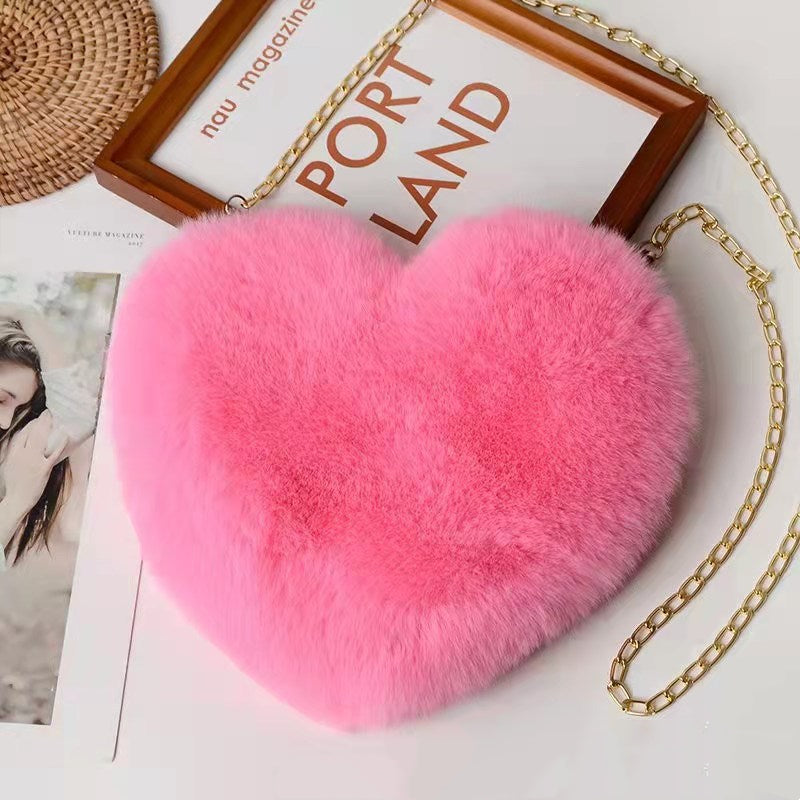 Women's Plush Heart Love Bag - Valentine's Day Chain Shoulder Bag Love Bags For Women Plush Chain Shoulder | Ectron Online