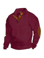 Maroon sweater with yellow accents on a white background