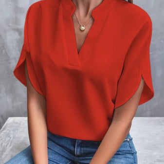 Elegant Short-Sleeved Chiffon Shirt Summer Short-sleeved Chiffon Shirt New V | Ectron Online