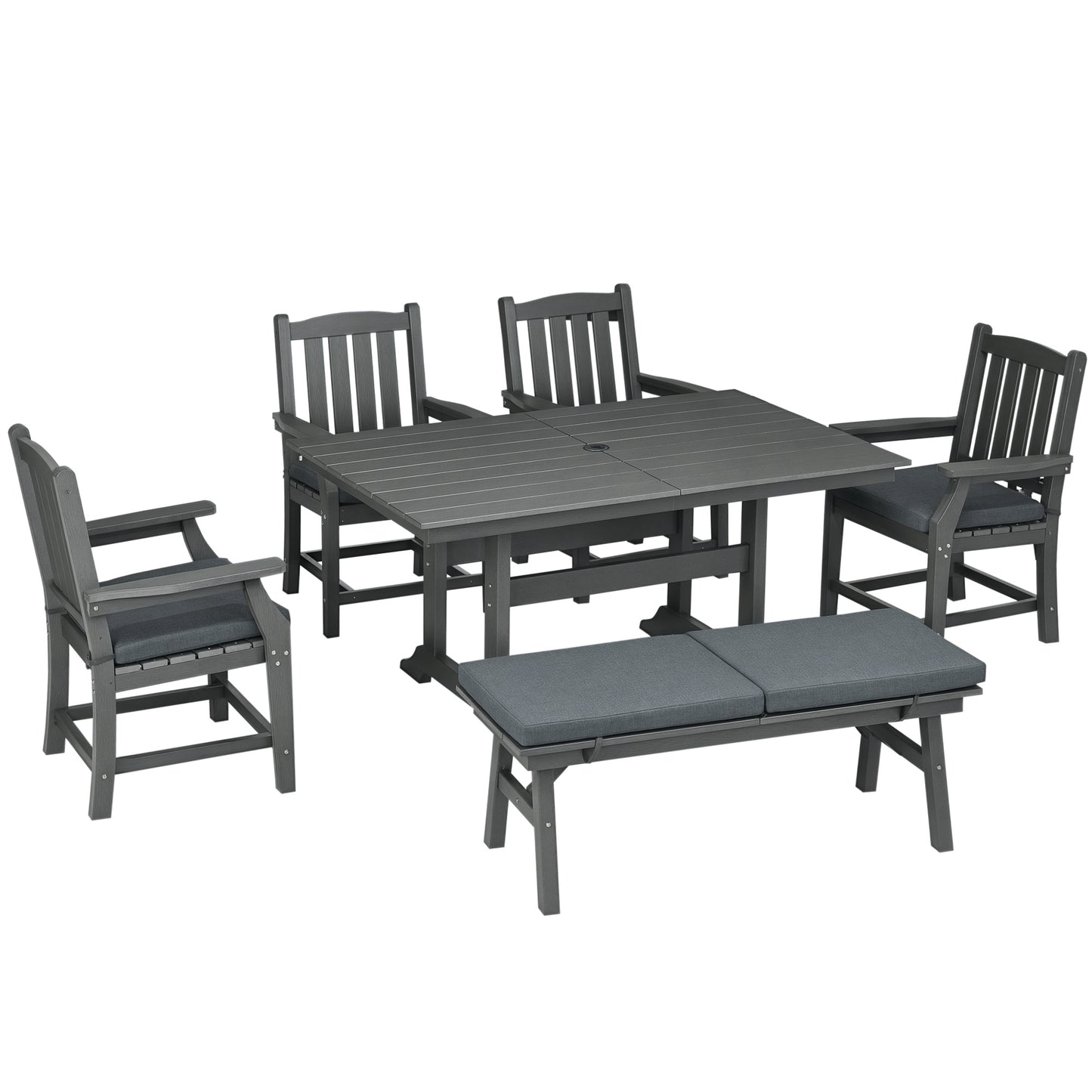 6-Piece Patio Dining Set with Umbrella Hole | 6-Seater Dark Gray