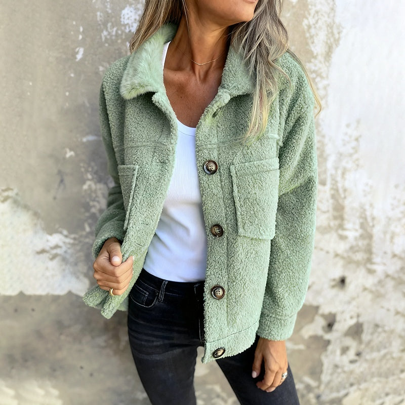 Women's Plus Size Sherpa Jacket | Warm Fleece Lapel Winter Coat Plus Size Women's Solid Color Sherpa Jac | Ectron Online