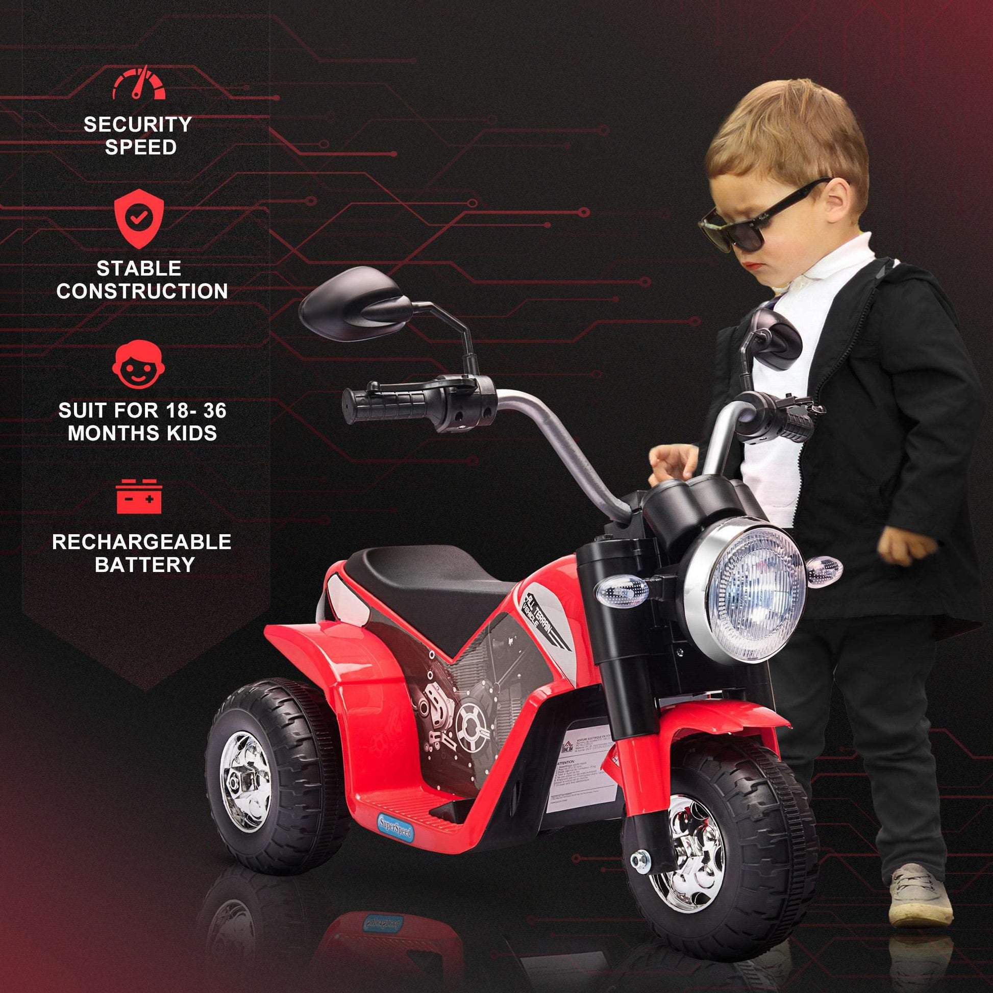 12V Kids Electric Motorcycle - 3-Wheel Ride-On with Headlights Electric Motorcycle for Kids | Ectron Online
