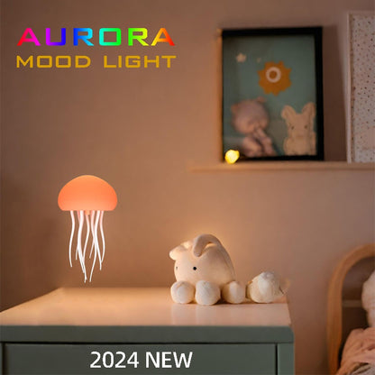 Orange jellyfish lamp with white tentacles and soft-glow rounded dome